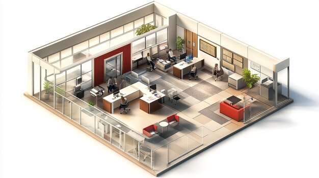 Photo isometric office room with working people 3d illustration