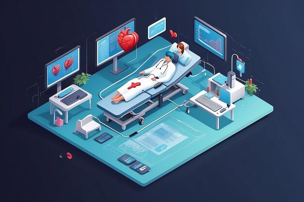 Photo isometric patient medical report with heartbeat