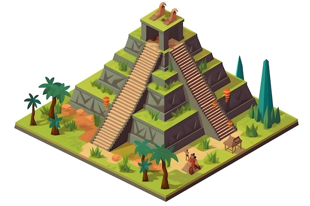 An isometric pyramid with a pyramid and a monkey and a monkey.