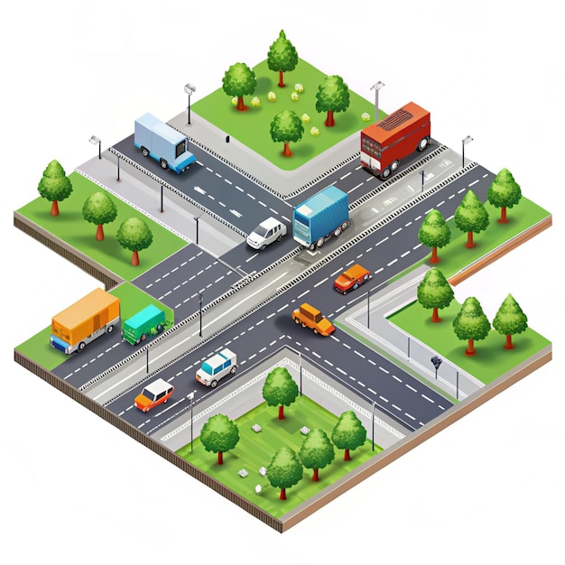 Photo isometric road and highway elements for creating city maps