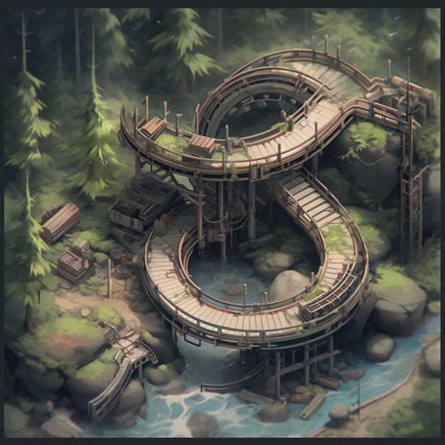 Photo isometric rusty bridge