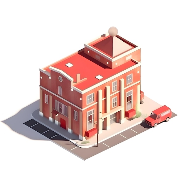 Isometric school building on a white background 3d rendering