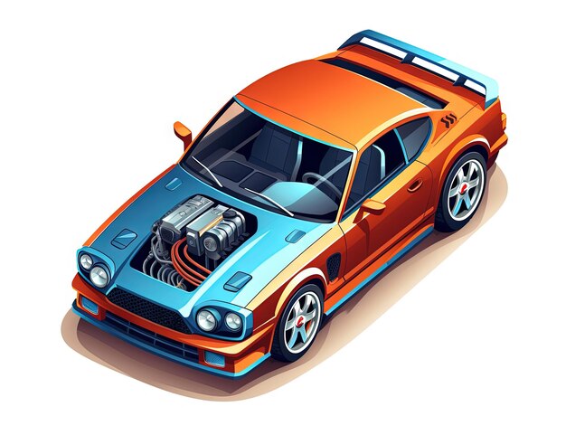 Isometric sports car with powerful engine Motor sport icon isolated