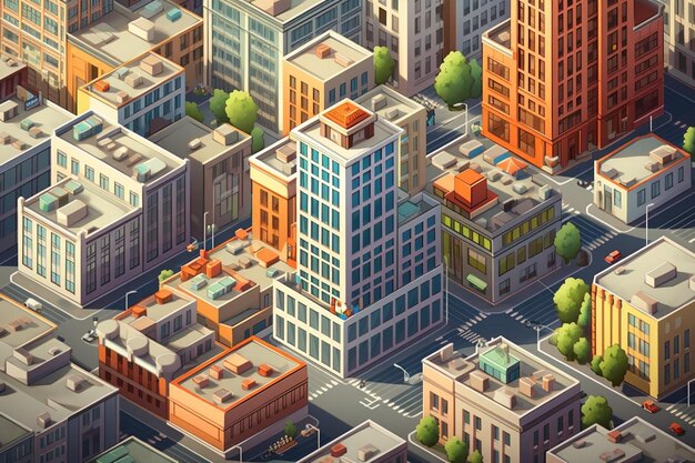 Isometric street district part of the city with an outdoors road buildings