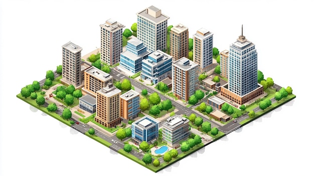 isometric urban city illustration isolated on white background