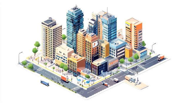 isometric urban city illustration isolated on white background