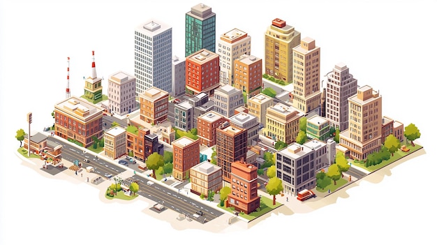 isometric urban city illustration isolated on white background