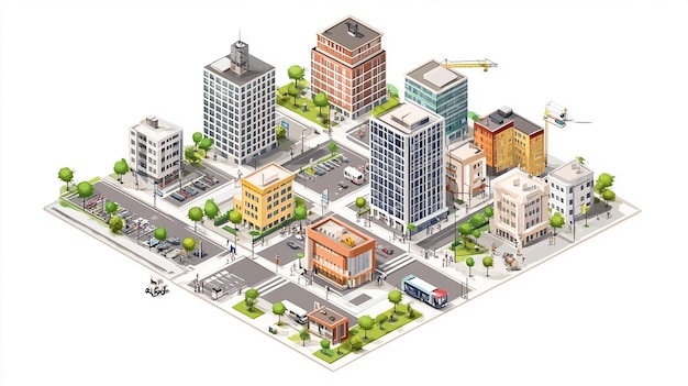 isometric urban city illustration isolated on white background