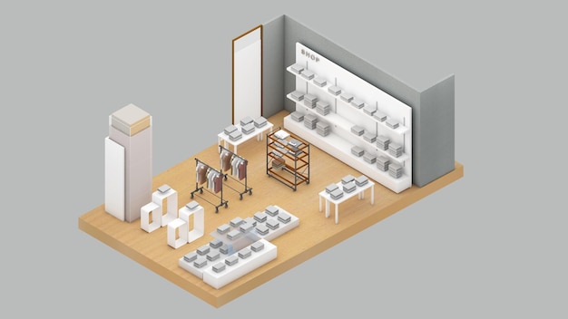 Isometric view of a clothing storeshopping malls 3d rendering