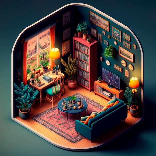 Isometric view of cozy living room Generative AI