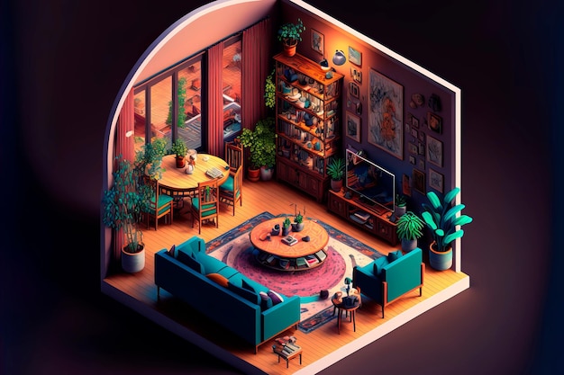 Isometric view of cozy living room Generative AI