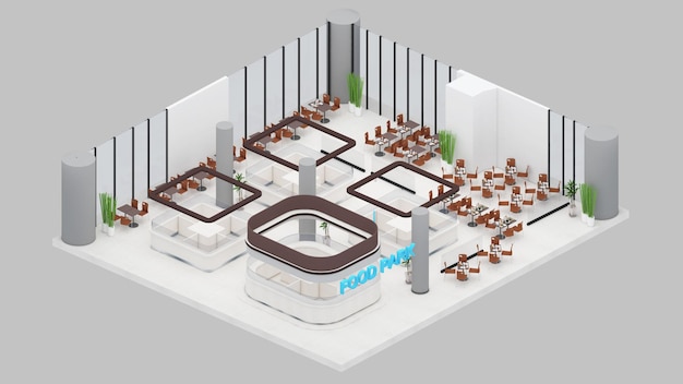 Isometric view food courtfood park 3d rendering