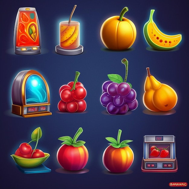 isometric view of fruit icons game asset