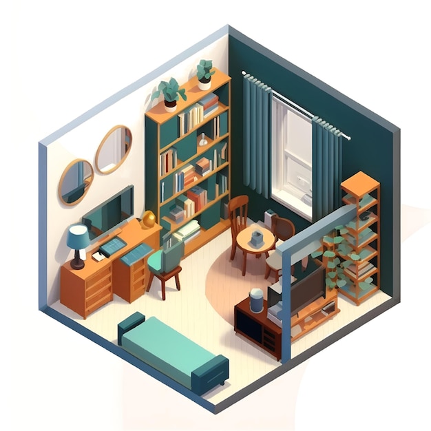 Isometric view of inside room