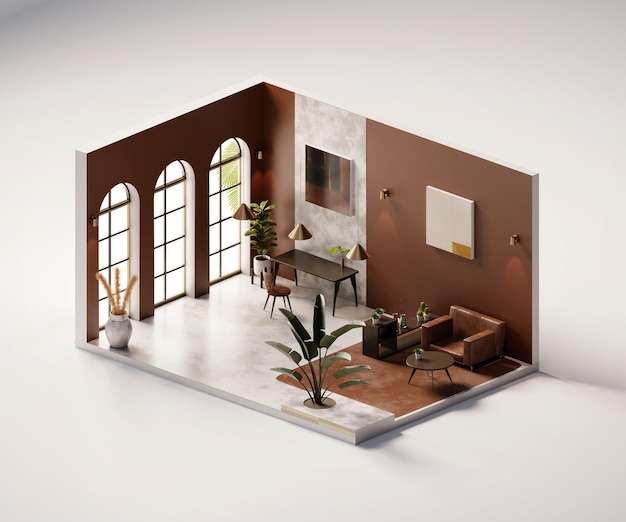 Isometric view living room open inside interior architecture 3d rendering digital art