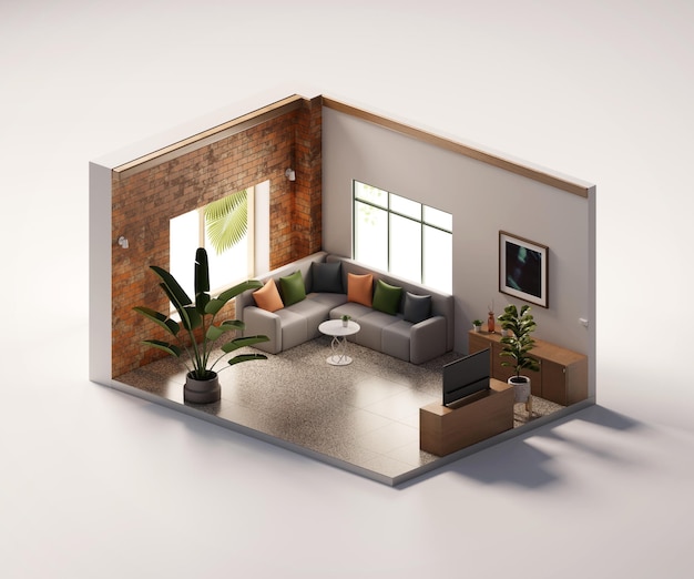 Isometric view living room open inside interior architecture 3d rendering digital art