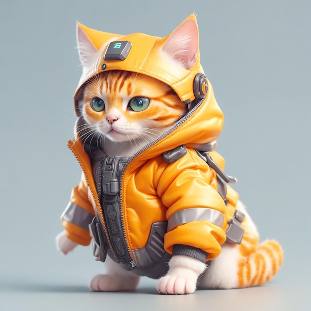 isometric view of a MINI cute hyperrealistic futuristic soldier cat