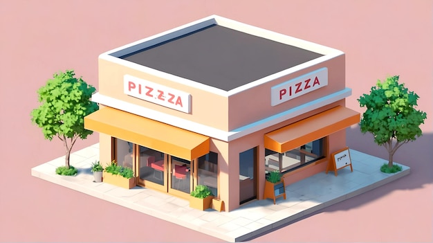 Isometric view minimal pizza restaurant container store