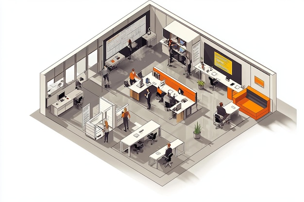 Photo isometric view of modern office interior