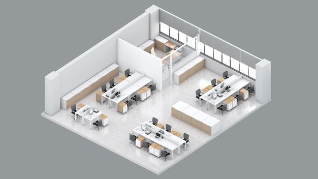 Isometric view of a office areaworking and manager room 3d rendering