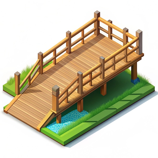 Photo isometric wooden bridge 3d vector design