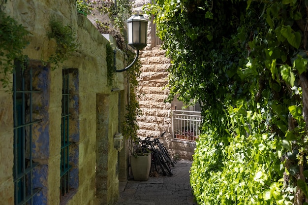 Israel Jerusalem old narrow streets of Nahlaot historic neighborhood with many small synagogues