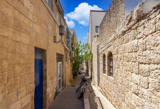 Israel Jerusalem old narrow streets of Nahlaot historic neighborhood with many small synagogues