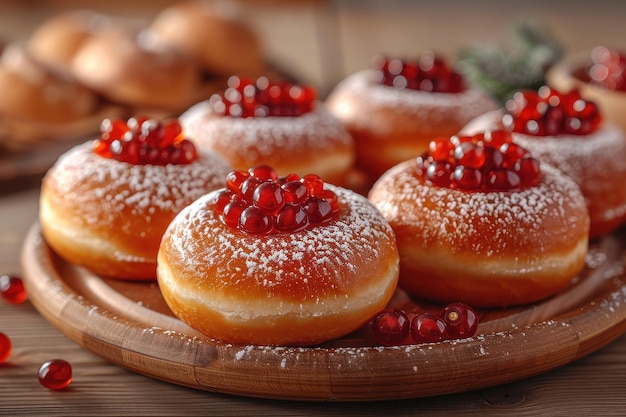 Israel Sufganiyah Jellyfilled doughnuts dusted with powdered sugar