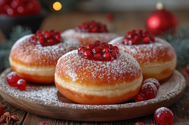 Israel Sufganiyah Jellyfilled doughnuts dusted with powdered sugar