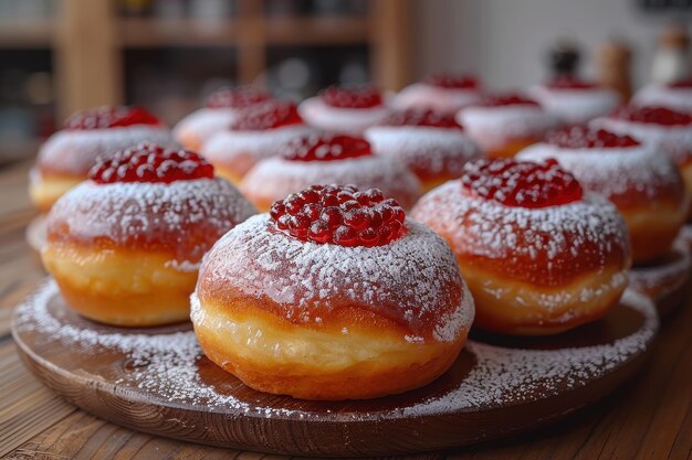 Israel Sufganiyah Jellyfilled doughnuts dusted with powdered sugar