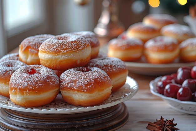 Israel Sufganiyah Jellyfilled doughnuts dusted with powdered sugar