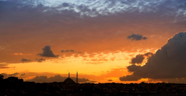 Istanbul beautiful silhouette at sunset on the Bosphorus