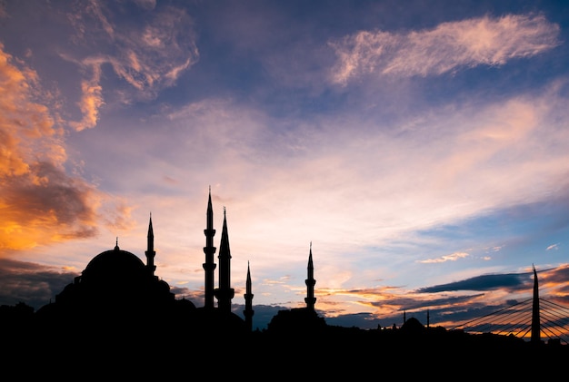 Istanbul cityscape with famous mosque at sunset