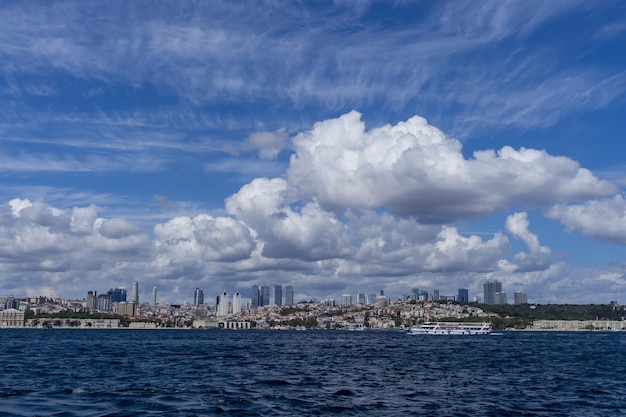 Istanbul TurkeySeptember 52021 Panoramic view of Bosphorus with cloudy sky