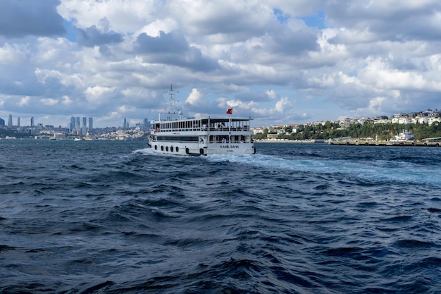 Istanbul TurkeySeptember 52021 Panoramic view of Bosphorus with cloudy sky