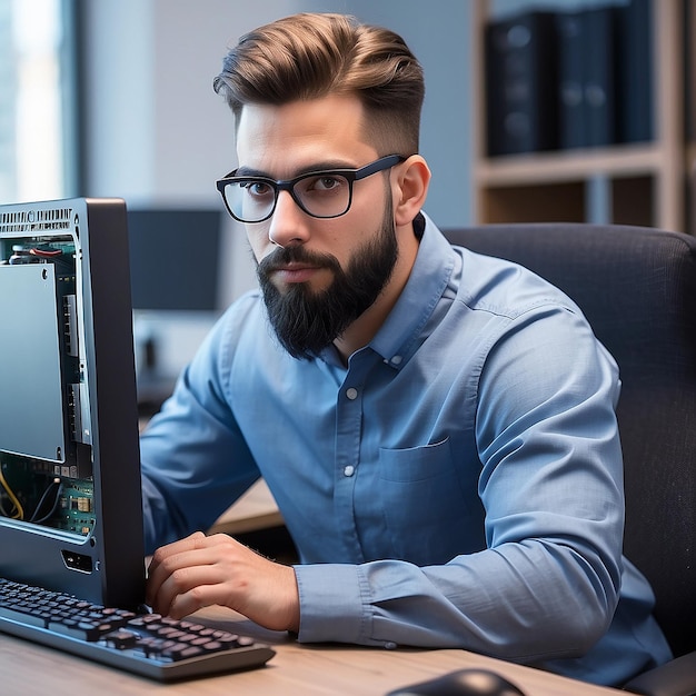 Photo it engineer working with his pc