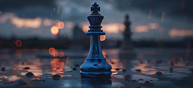 It features a blue castle chess piece in a 3D digital rendering with a pale background