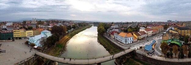 It is possible to see the old part of the european city uzhgorod in transcarpathia ukraine aerial vi