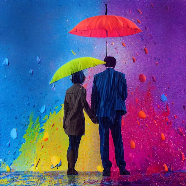 It rains colorful paint on a couple in love