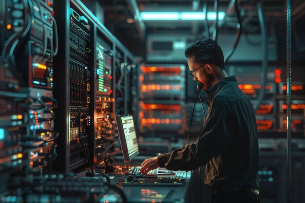 IT specialist working on network servers