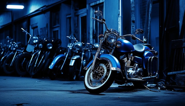 It was a blue motorcycle parked in a narrow alley