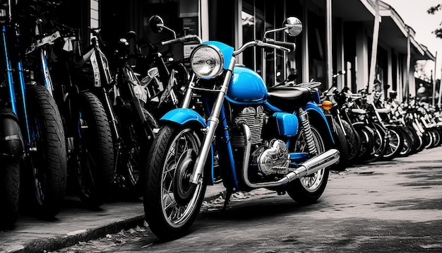 It was a blue motorcycle parked in a narrow alley