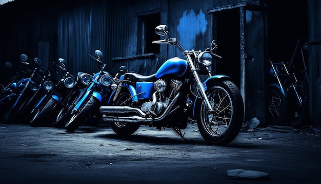 It was a blue motorcycle parked in a narrow alley