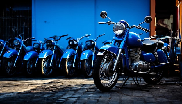 It was a blue motorcycle parked in a narrow alley