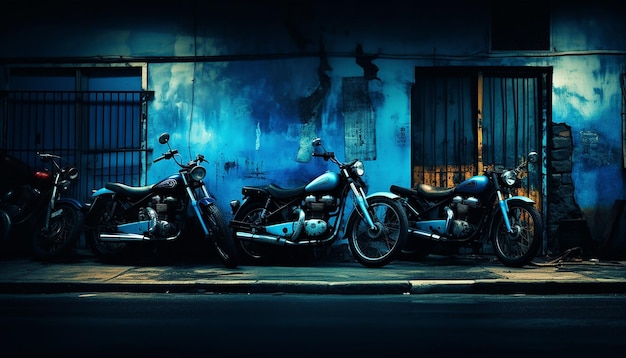 It was a blue motorcycle parked in a narrow alley