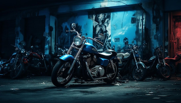 It was a blue motorcycle parked in a narrow alley