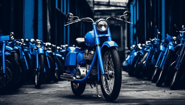 It was a blue motorcycle parked in a narrow alley