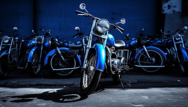 It was a blue motorcycle parked in a narrow alley