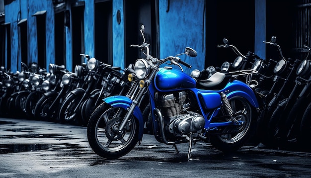 It was a blue motorcycle parked in a narrow alley