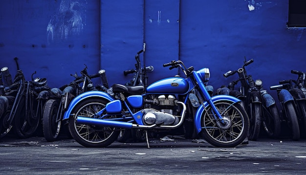 It was a blue motorcycle parked in a narrow alley